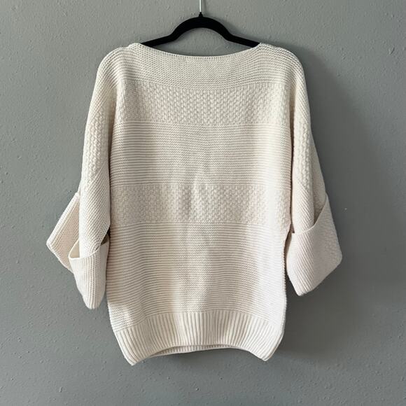 Lacoste Wool Blend Knit Sweater Women’s Size L XL TU Cream Oversized Boat Neck - Picture 2 of 5